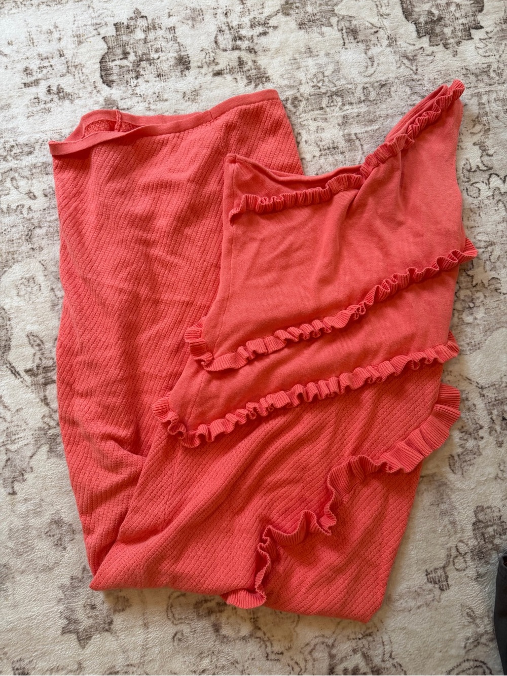 Rare London Coral Ruffle Midi Skirt